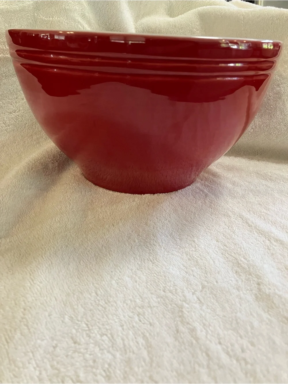 Vintage Emile Henry large red ceramic mixing bowl (model 6574), made in France